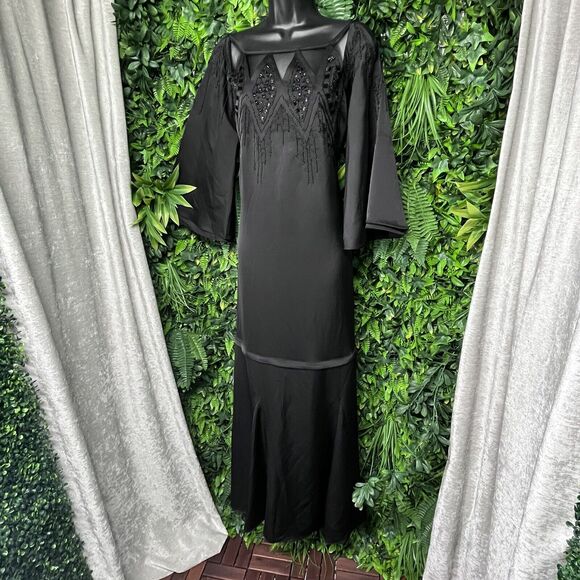 BCBGMAXAZRIA Dress Women Small Black Beaded Gown Boho Whimsigoth $428 NWT 1901 - Picture 1 of 12